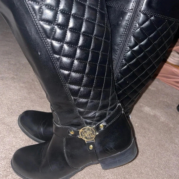 - Liz Claiborne Quilted Trina Black Knee-High Riding Boots Size 6M - Picture 1 of 15